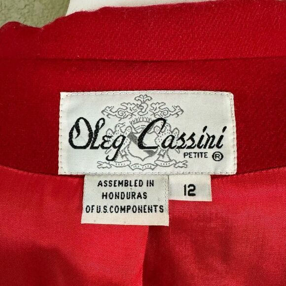 Vintage Oleg Cassini Women’s 12 Petite 100% Wool Lined Red Elegant Blazer - Picture 6 of 7